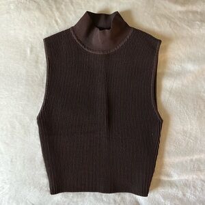 Babaton by Aritzia Ribbed Turtleneck Cropped Tank in Brown